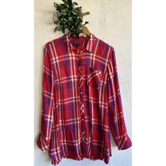 Talbots Tops - Talbots Button Up Shirt Plaid XL Red White Blue Long Sleeve Soft Rayon